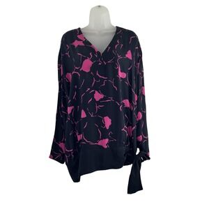 Vintage Givenchy En Plus‎ Blouse Womens XL Abstract Tie Hem 80s Vintage Shirt